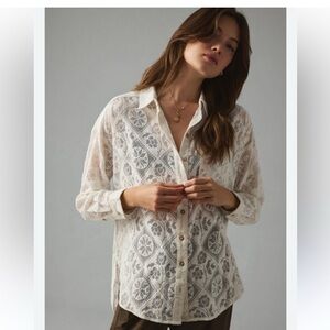 Pilcro anthropologie white lace long sleeve oversize button up blouse
